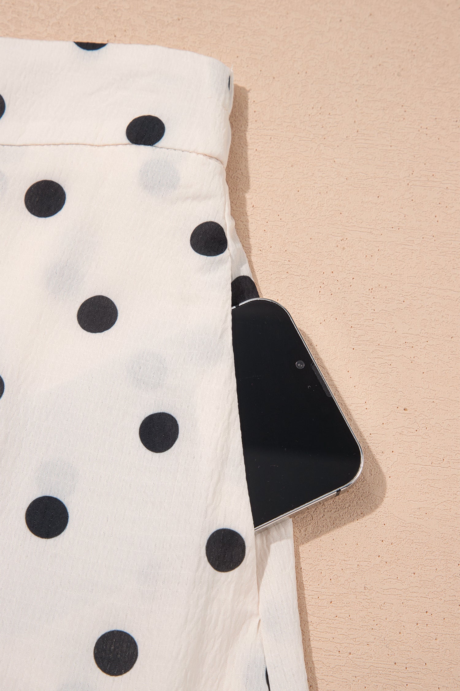 Polka-Dot Maxi Ruffled Slit Skirt in White