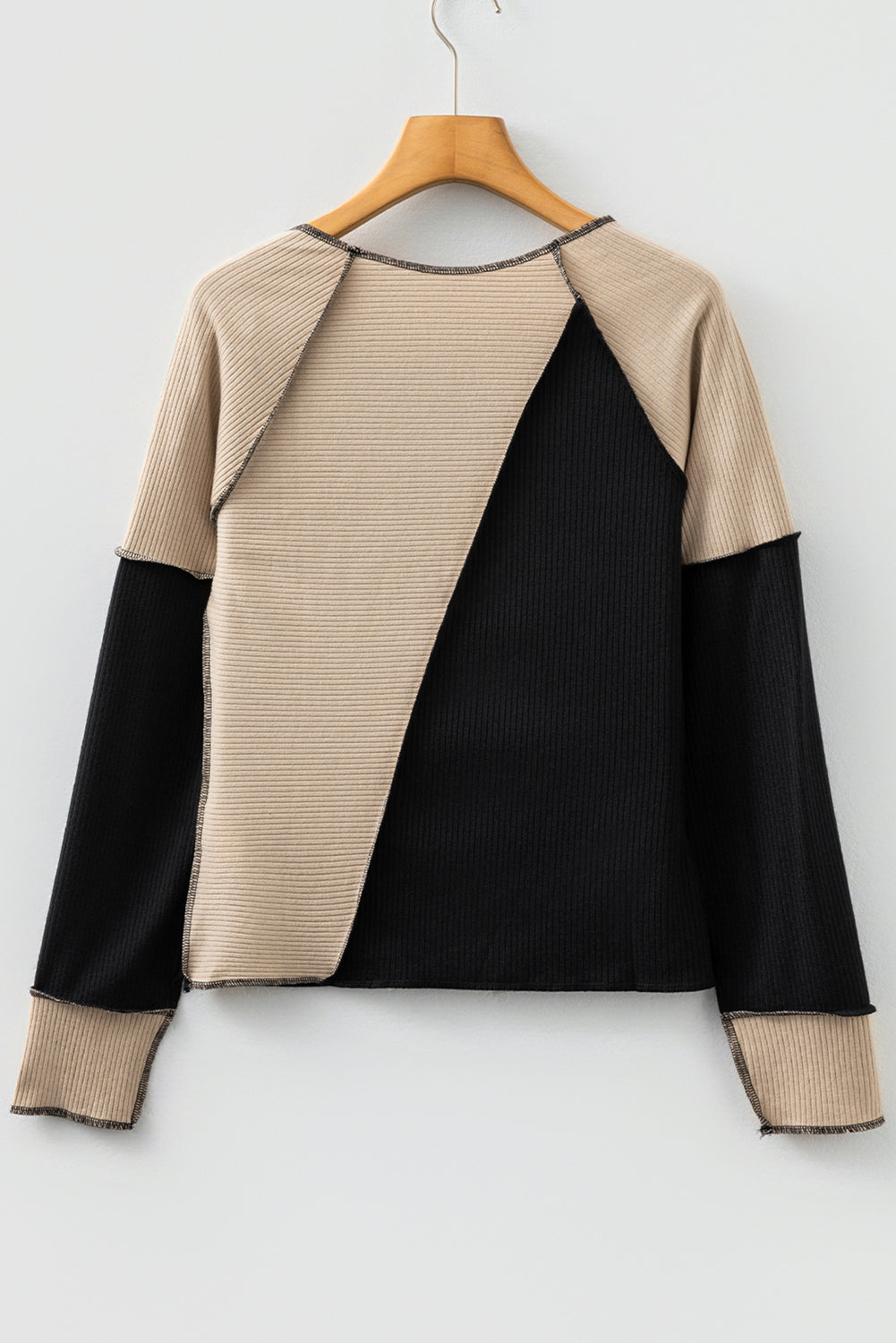 Irregular Trim Colorblock Seaming Rib-Knit Top