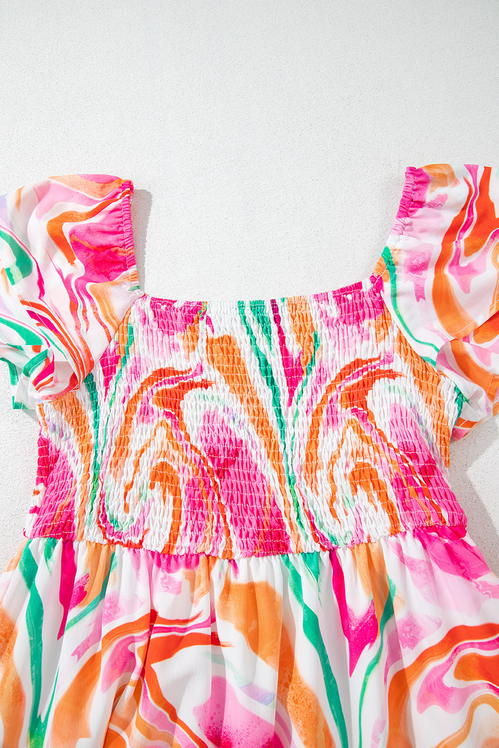Pink Abstract Print Smocked Bust Maxi Dress