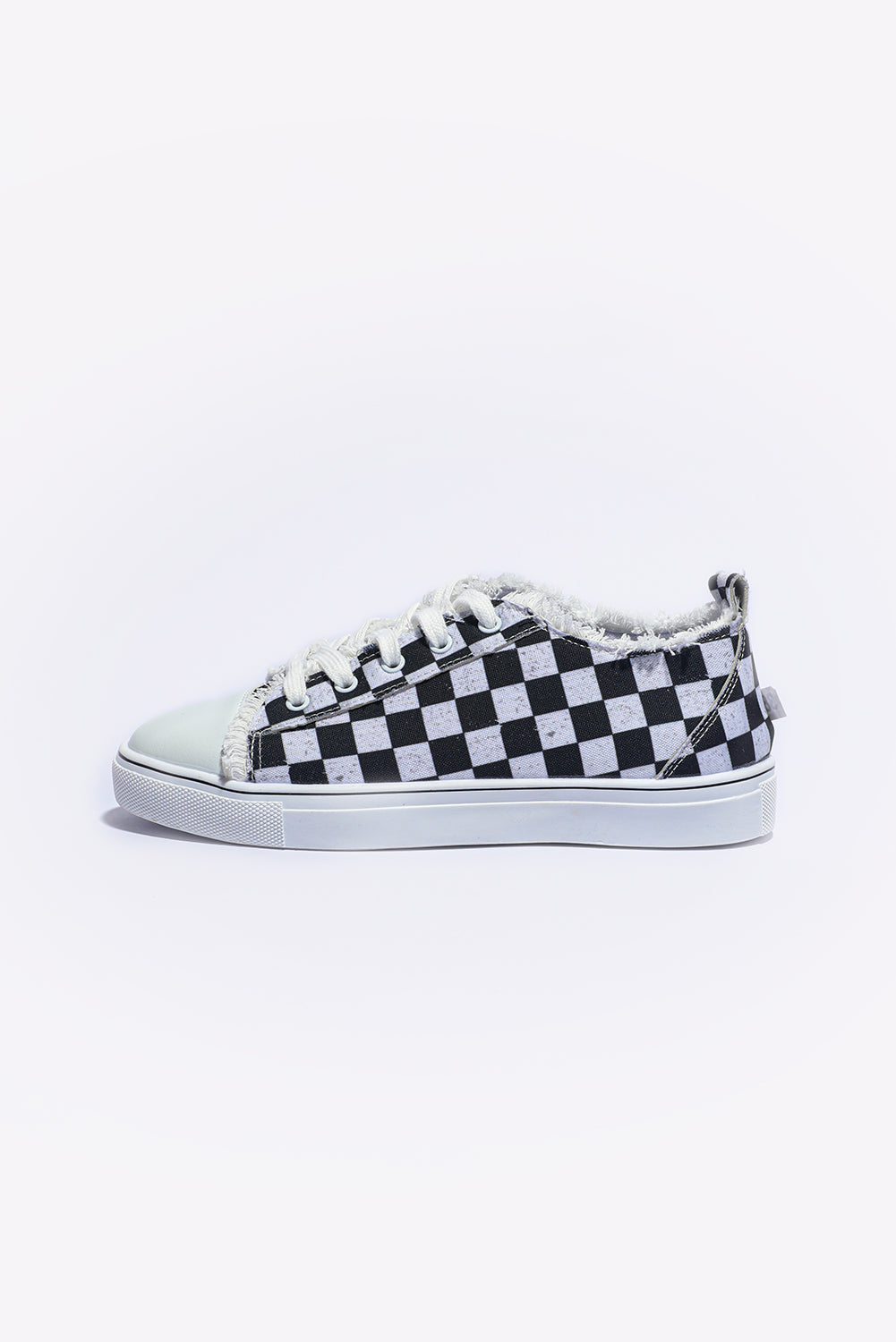 Checkered Edge Print Raw Lace-up Canvas Shoes