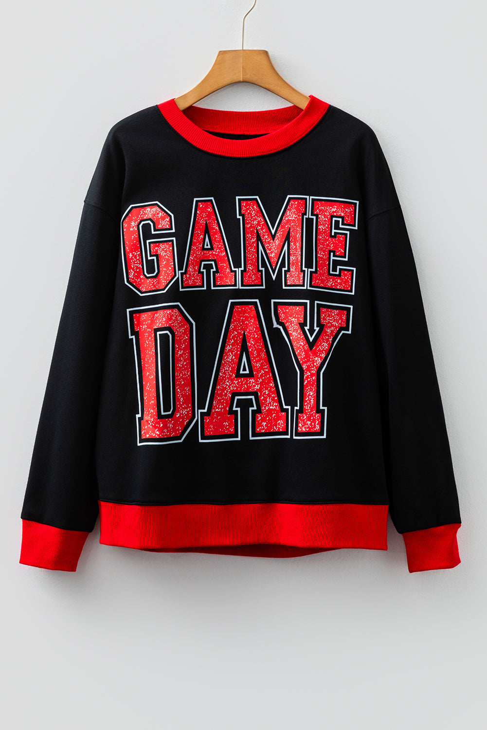 GAME DAY Letter Graphic Varsity Striped Detail Baggy Sweatshirt Style
