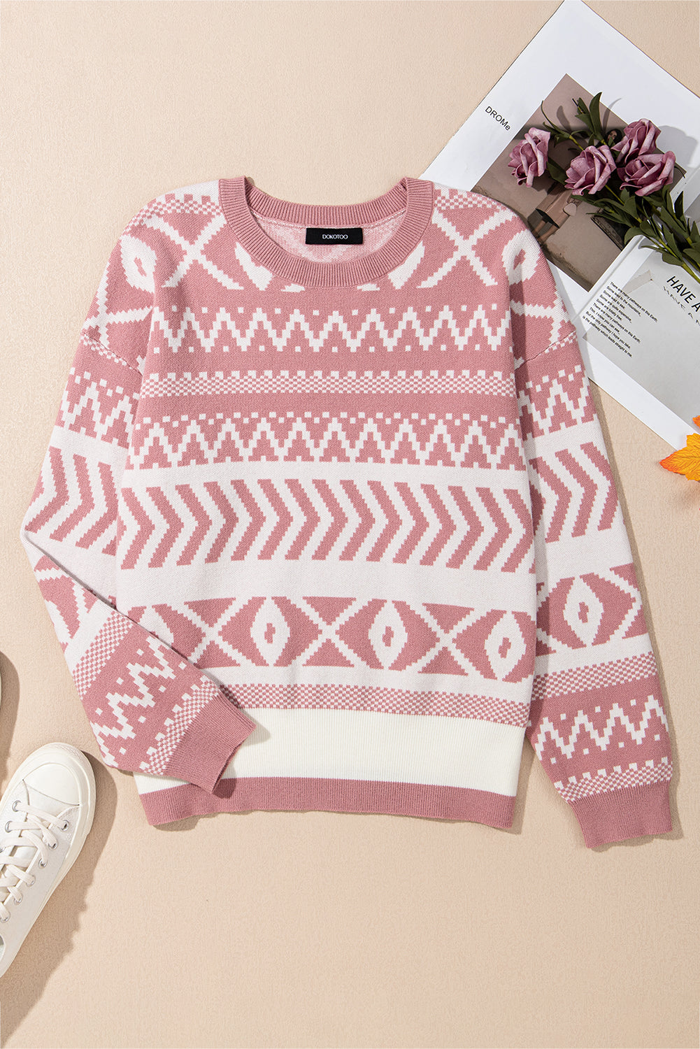 Abstract Print Pullover Knit Top