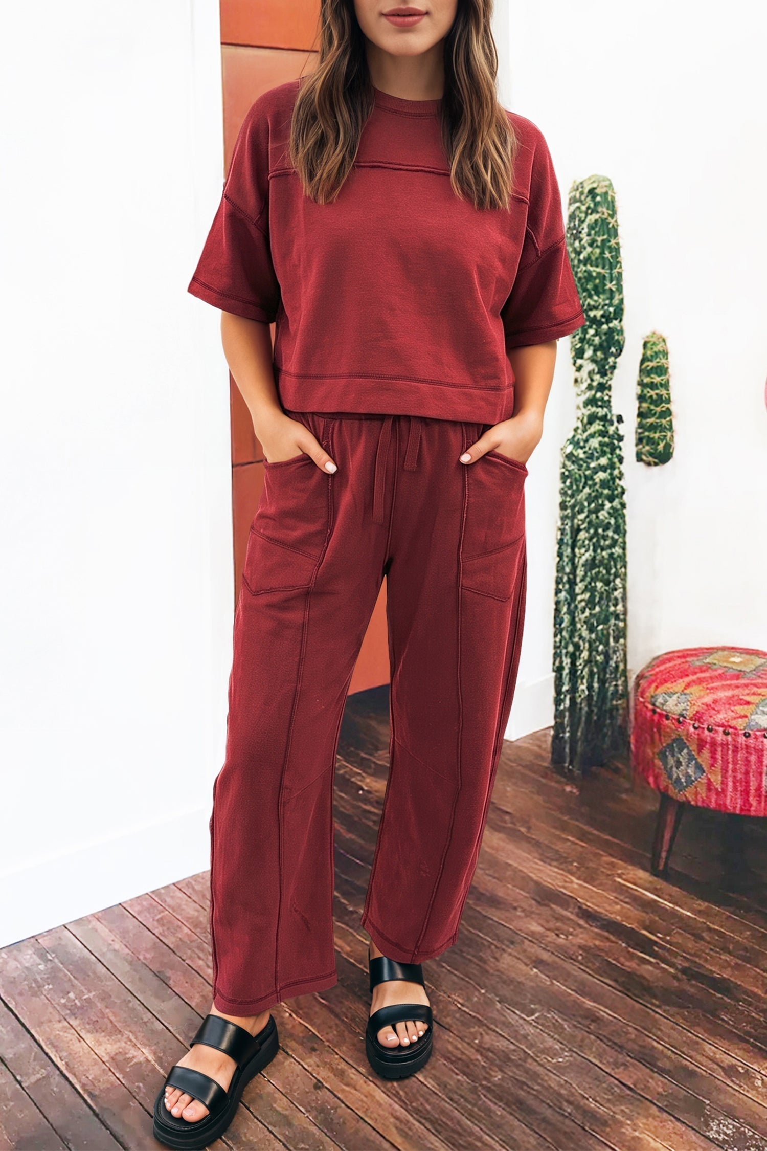 Racing Boxy Red Drop-Shoulder Tee and Barrel Pants Set