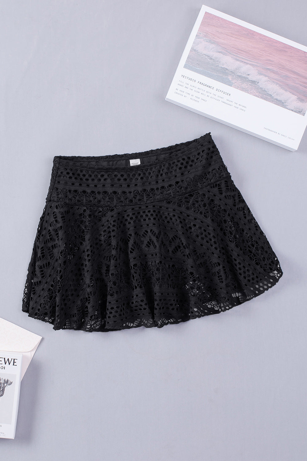 Lace Solid Crochet Skirted Bikini Bottom in Black