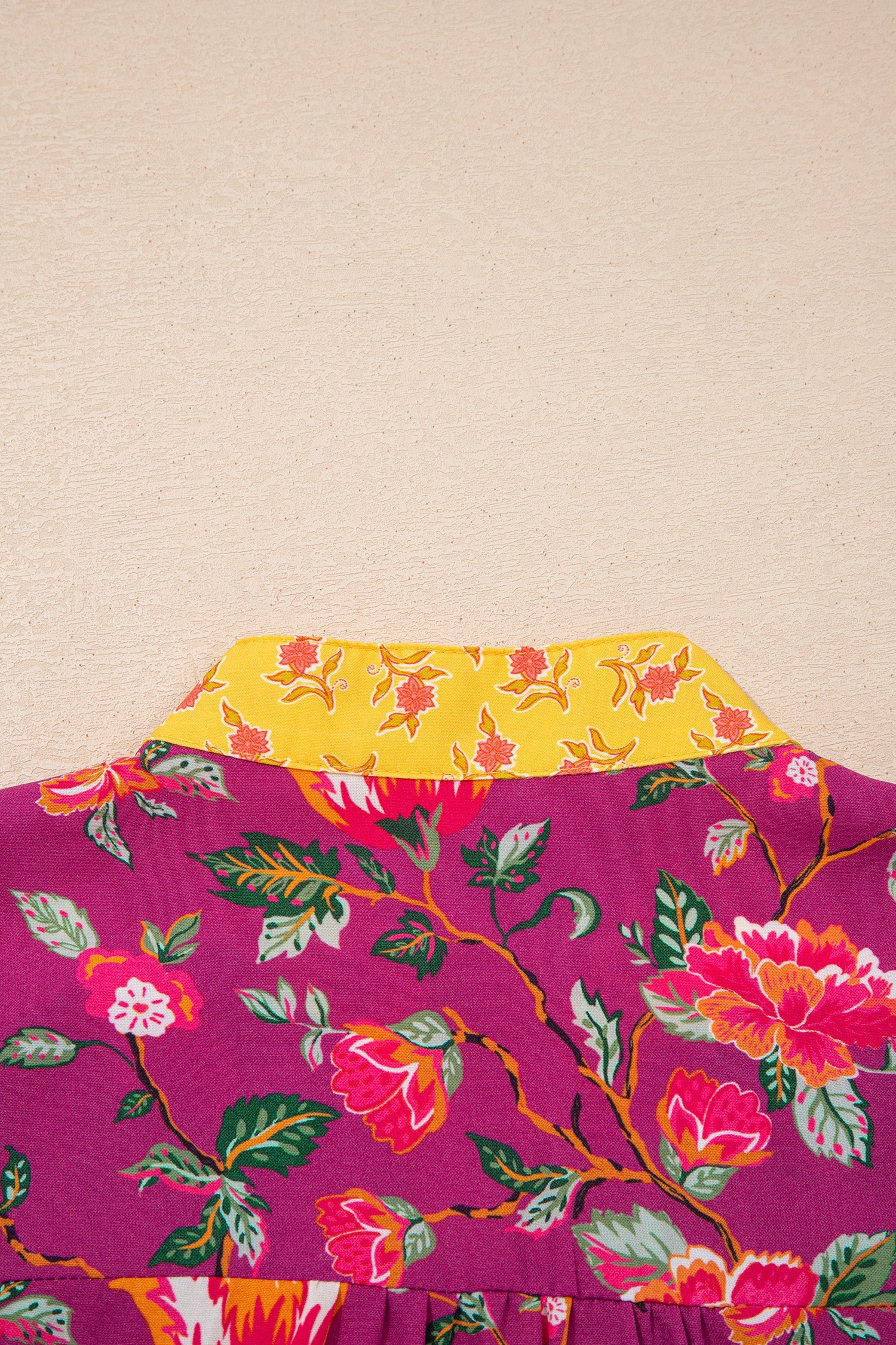 Contrast V-Neck Placket Split Floral Blouse
