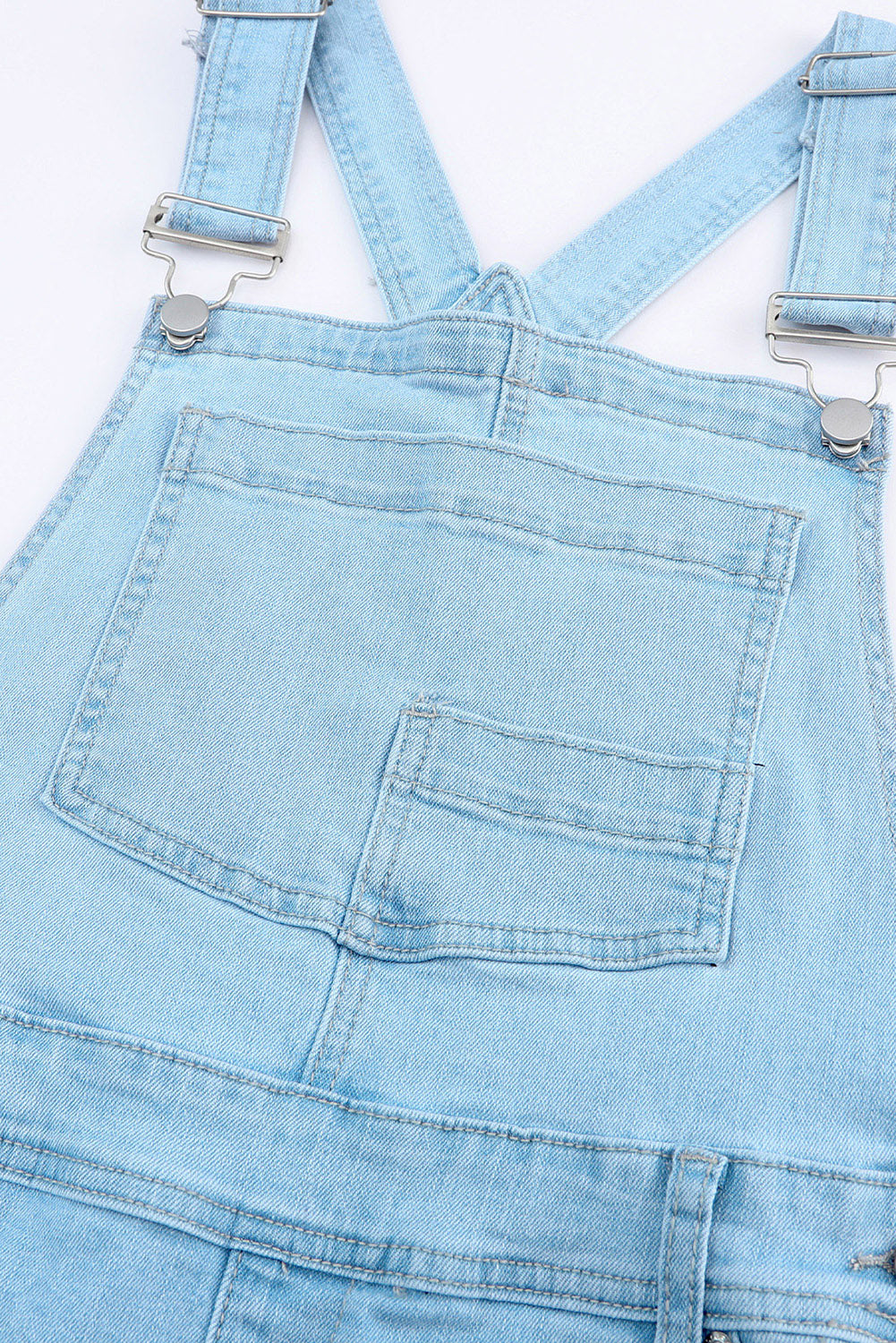 Women's Overalls Featuring Constructed Bib Pocket Distressed Denim
