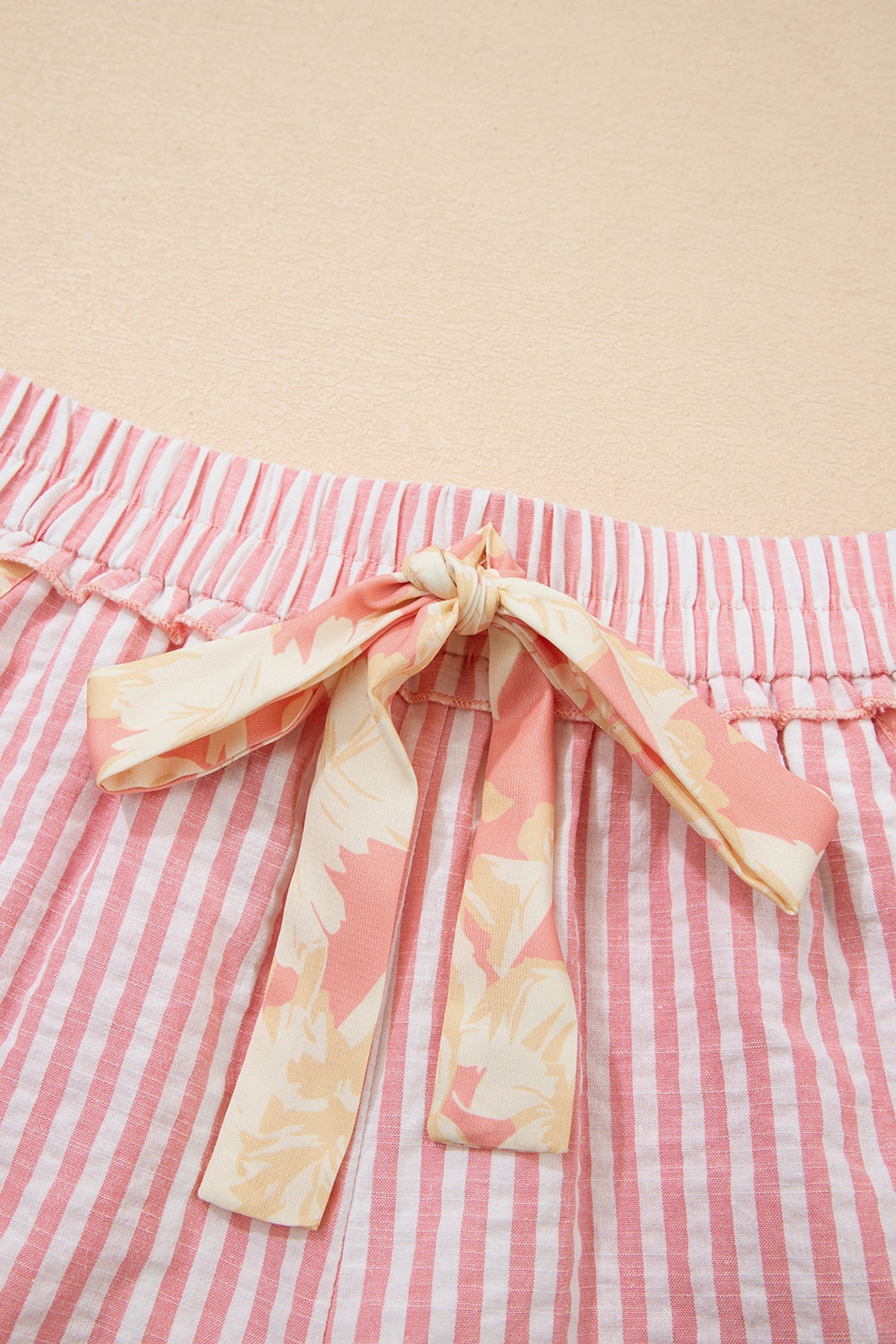 Trim Ribbon Floral Ribbon Knot Striped Everyday Shorts in Light Pink