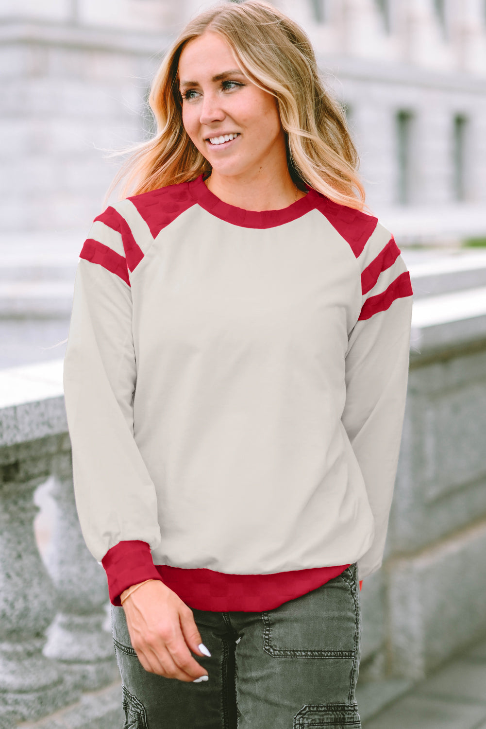 Top for Women Raglan Long-Sleeve Color-Block