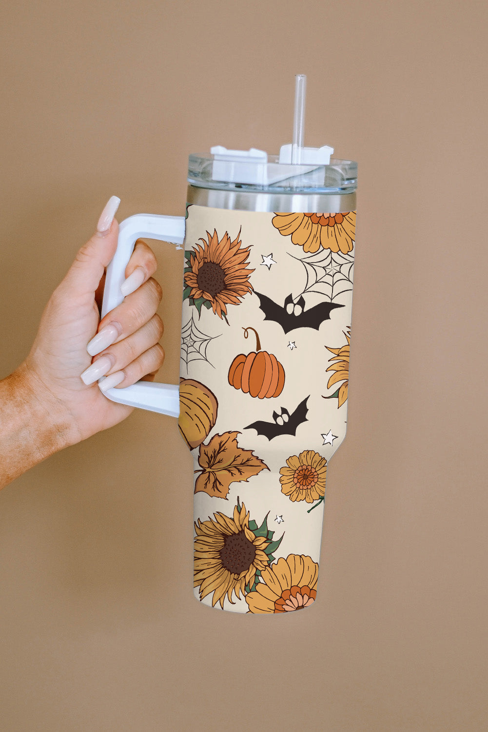 Pattern Print Halloween Print Handled Stainless Steel Vacuum Cup 40oz