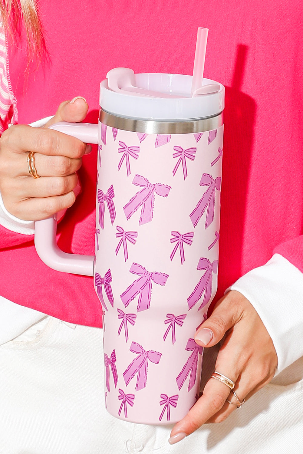 Cute Tumbler Bowknot Printed with Handle 40oz