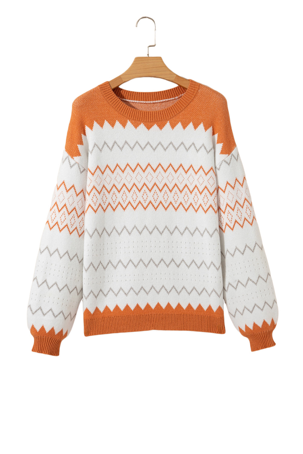Zigzag Geometric Pattern Knit Pullover Knit Top