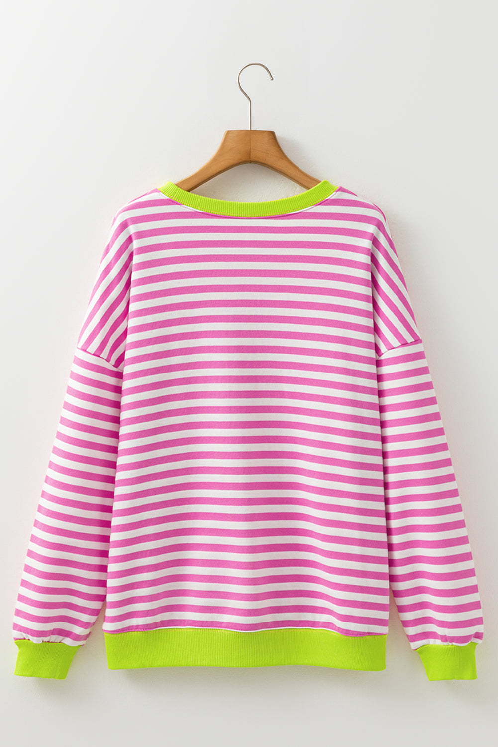 Contrast Rib-Knit Striped Rib-Knit Trim Crossed Stitch Drop-Shoulder Sweatshirt