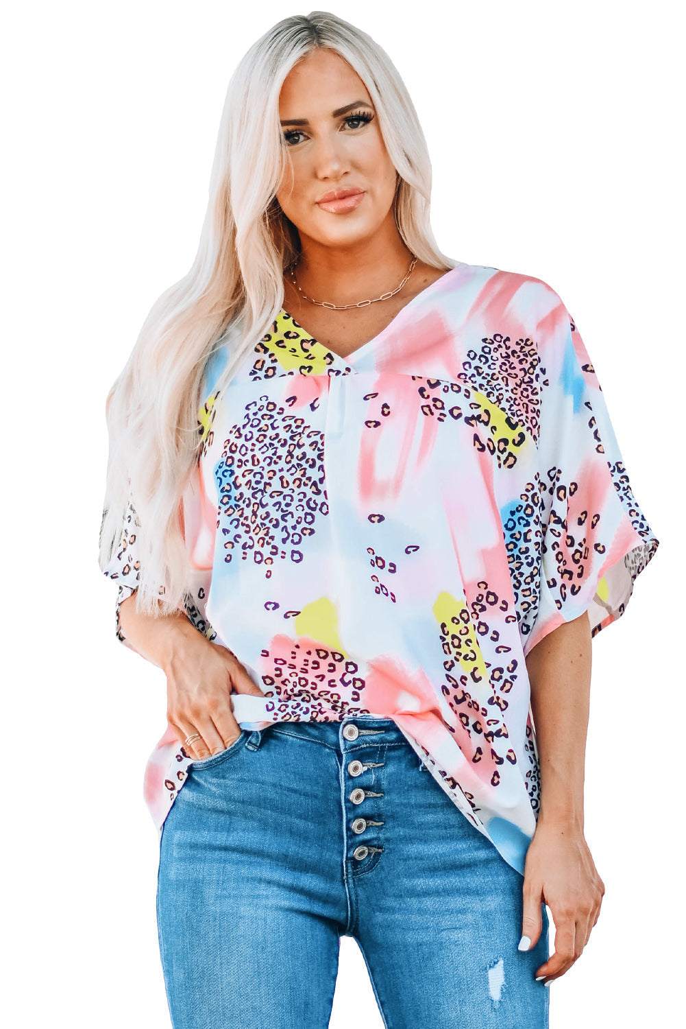 Women's Top with Print Loose Watercolor