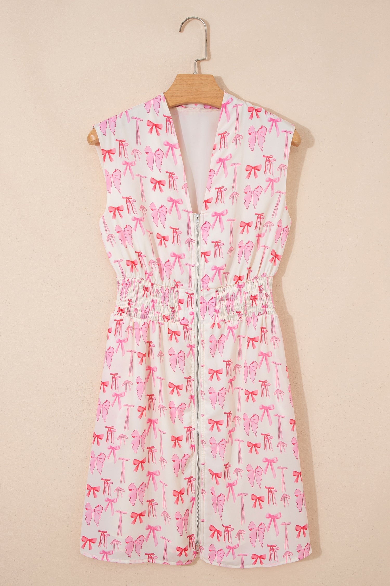 Full Waist Zip Cinched Sleeveless Bow Mini Dress in Pink