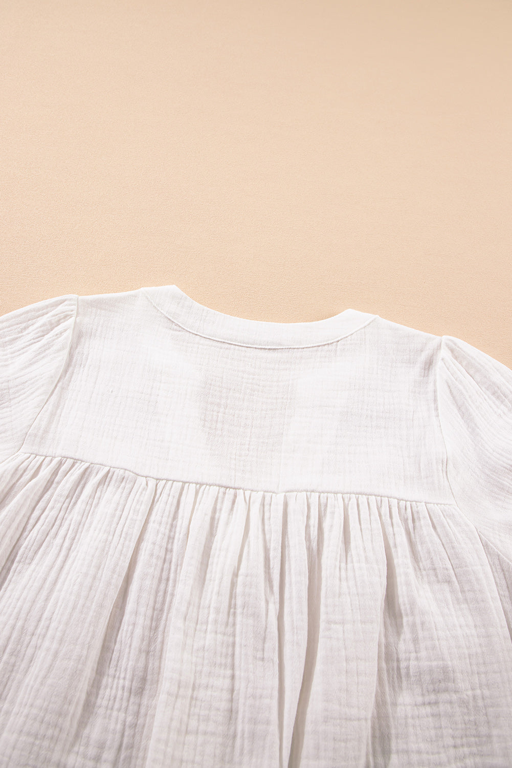 Textured Short Sleeve Buttons Frayed Blouse