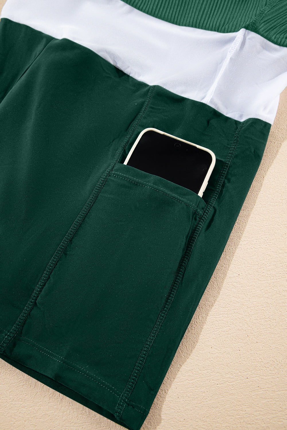 Edge Rib-Knit Colorblock Rib-Knit Pocket-Detail Lined Swim Dress in Blackish Green