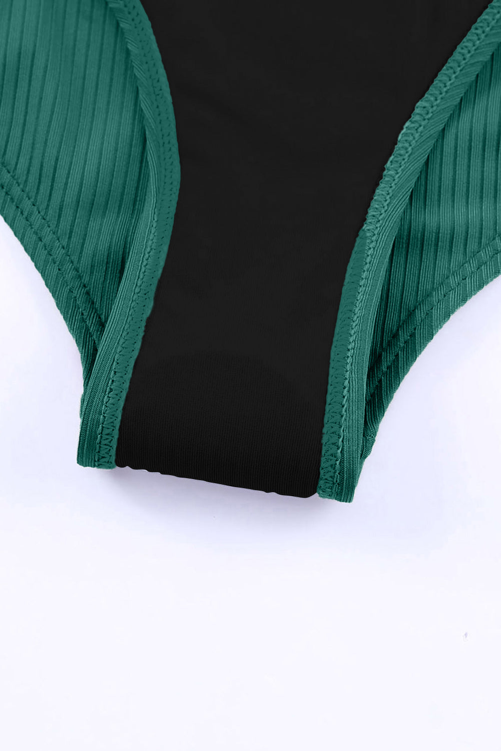 Straps Rib-Knit Adjustable Rib-Knit Knit One Piece Swimsuit in Green