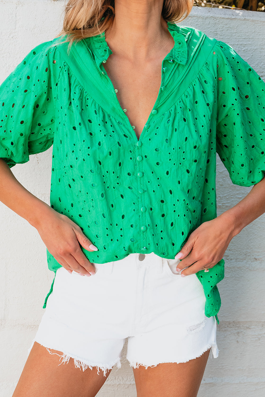 Women's Blouse with Hollow-out Balloon Sleeve
