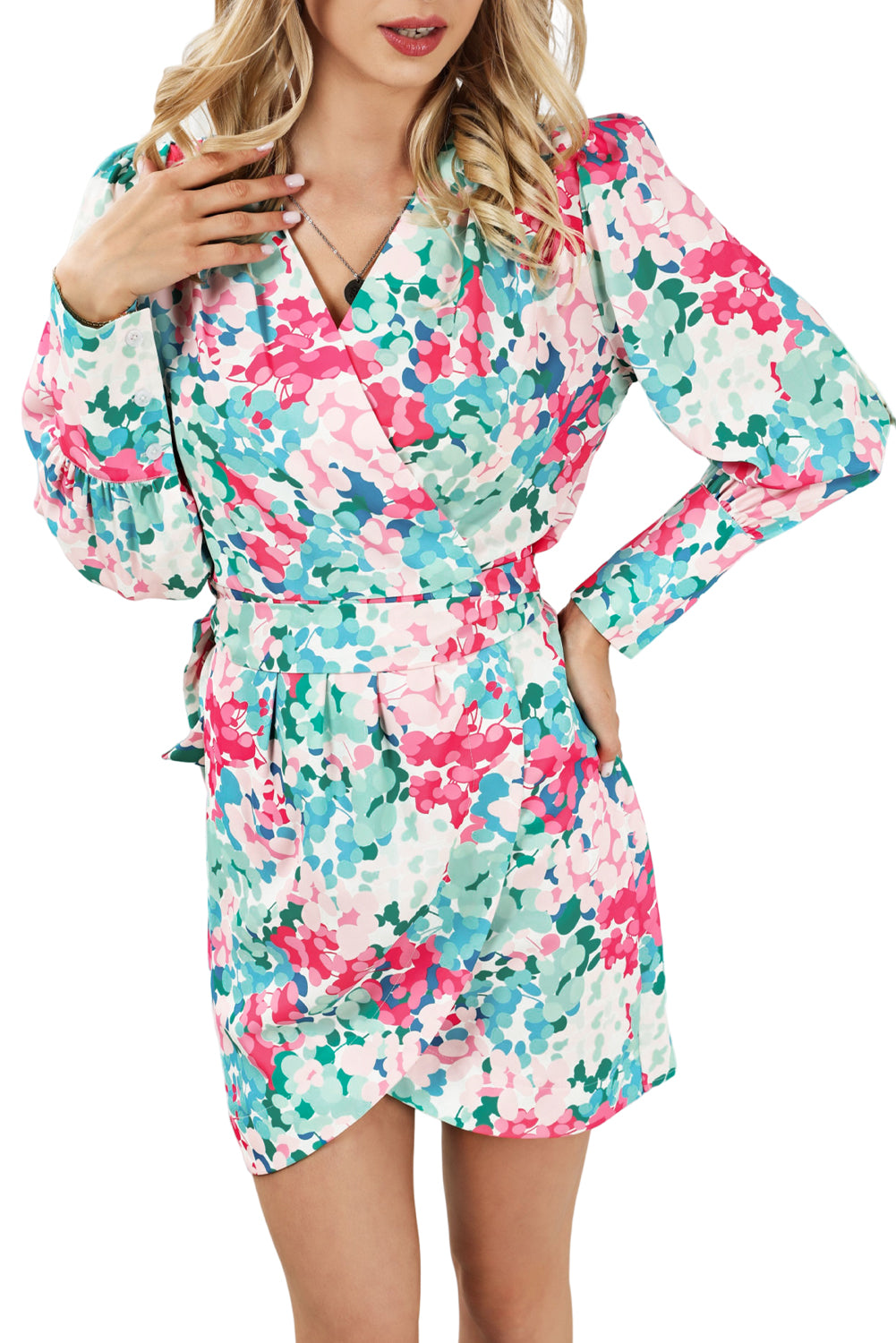 Mini-robe florale à lacets et taille haute col en V