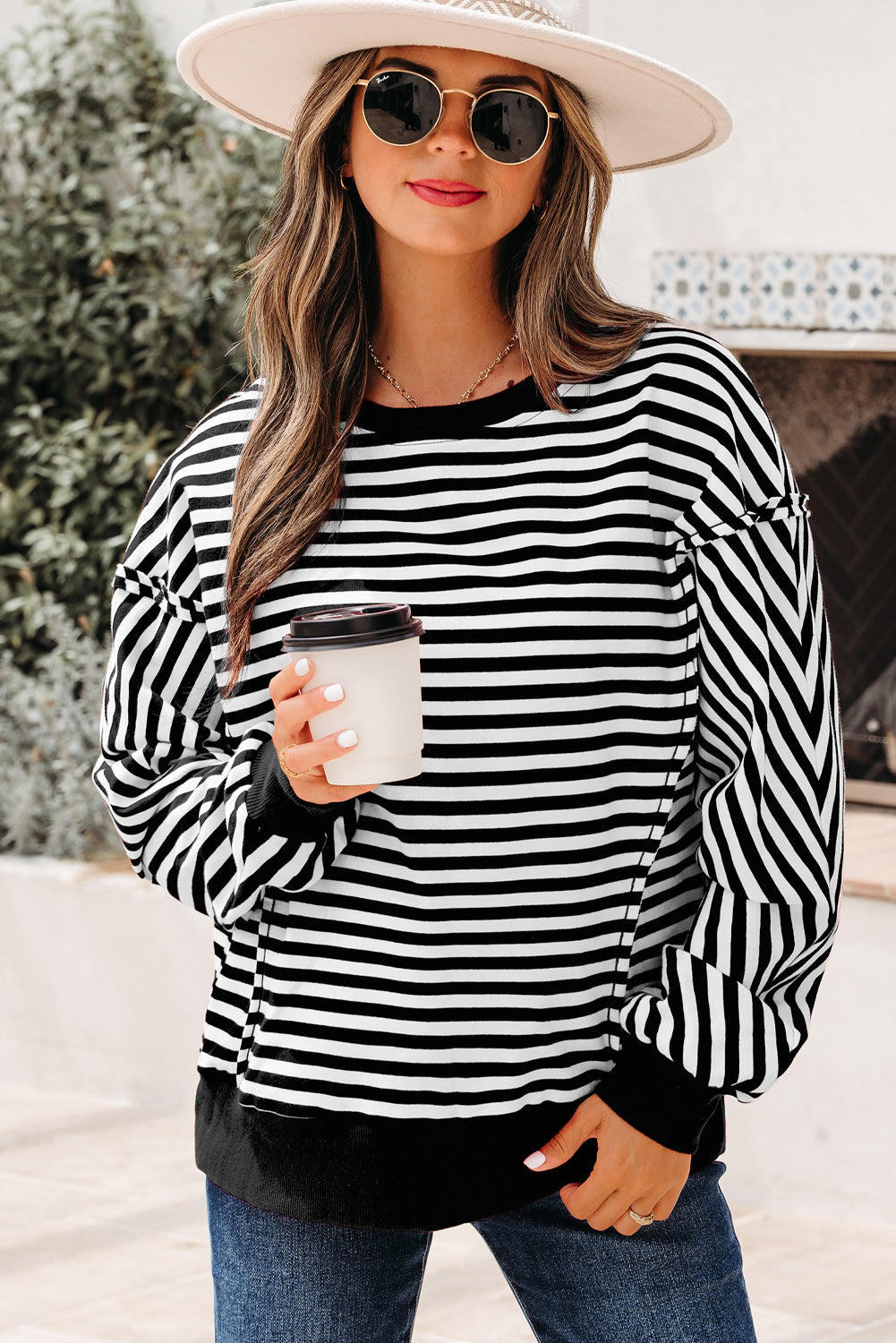 Drop-Shoulder Exposed Seam Everyday Pullover Top