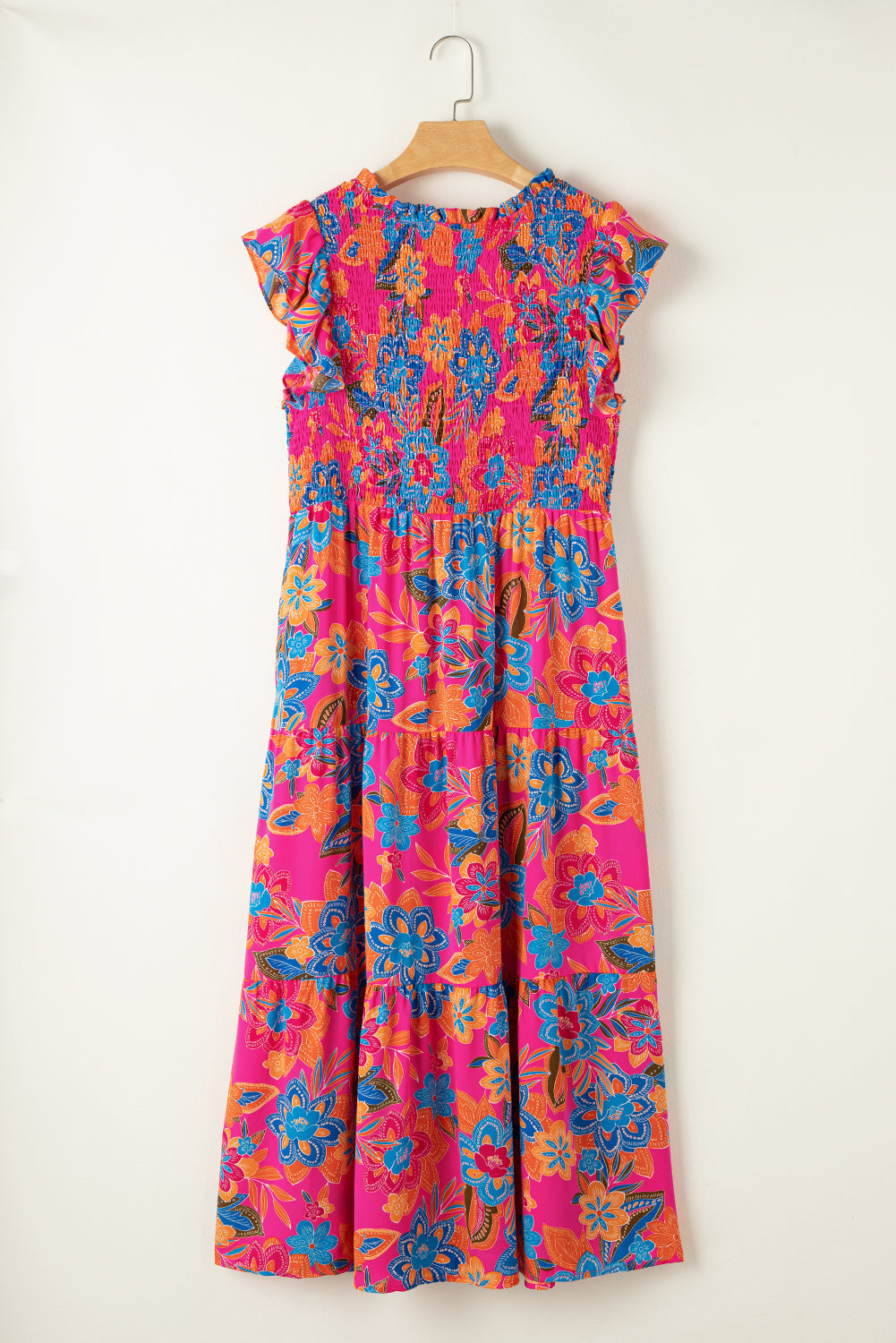 Robe Longue Grande Taille à Volants et Imprimé Floral sans Manches