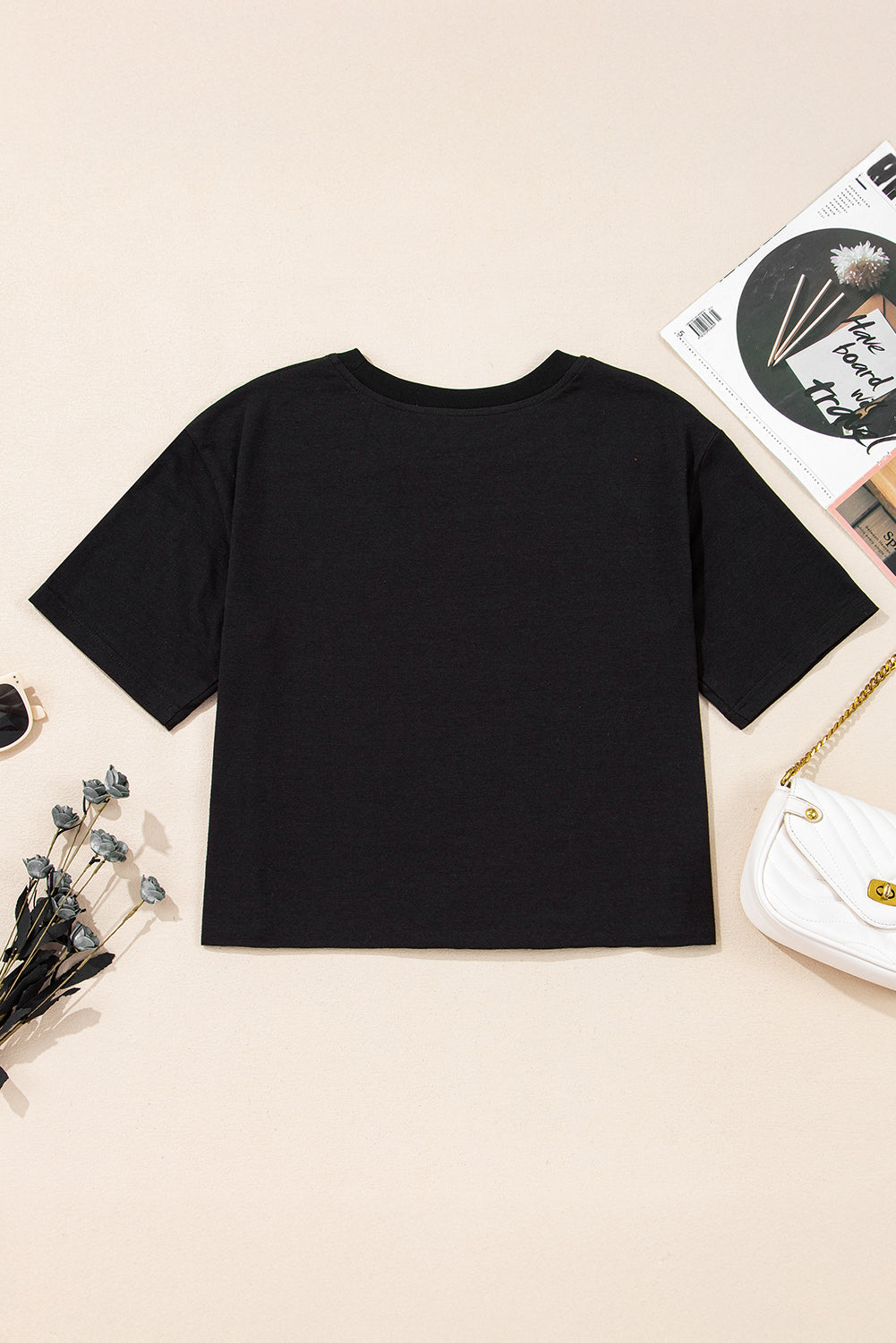 Checkerboard Peace Sign Printed Round Neck T Shirt