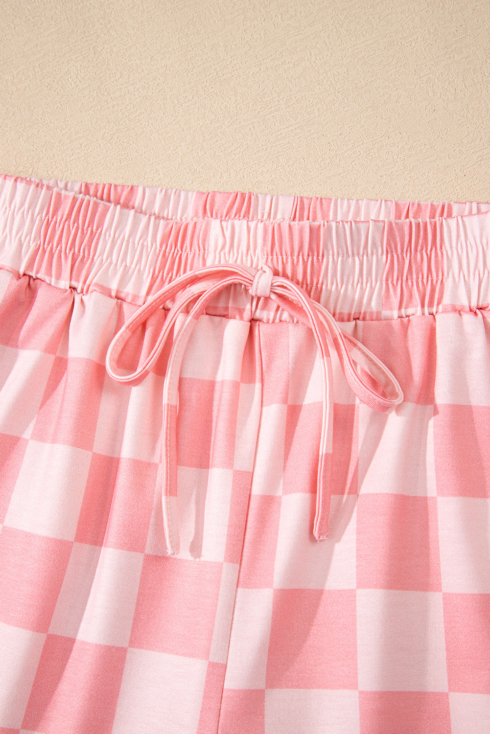 Tee Checkered V-Neck Drawcord Shorts Lounge Set