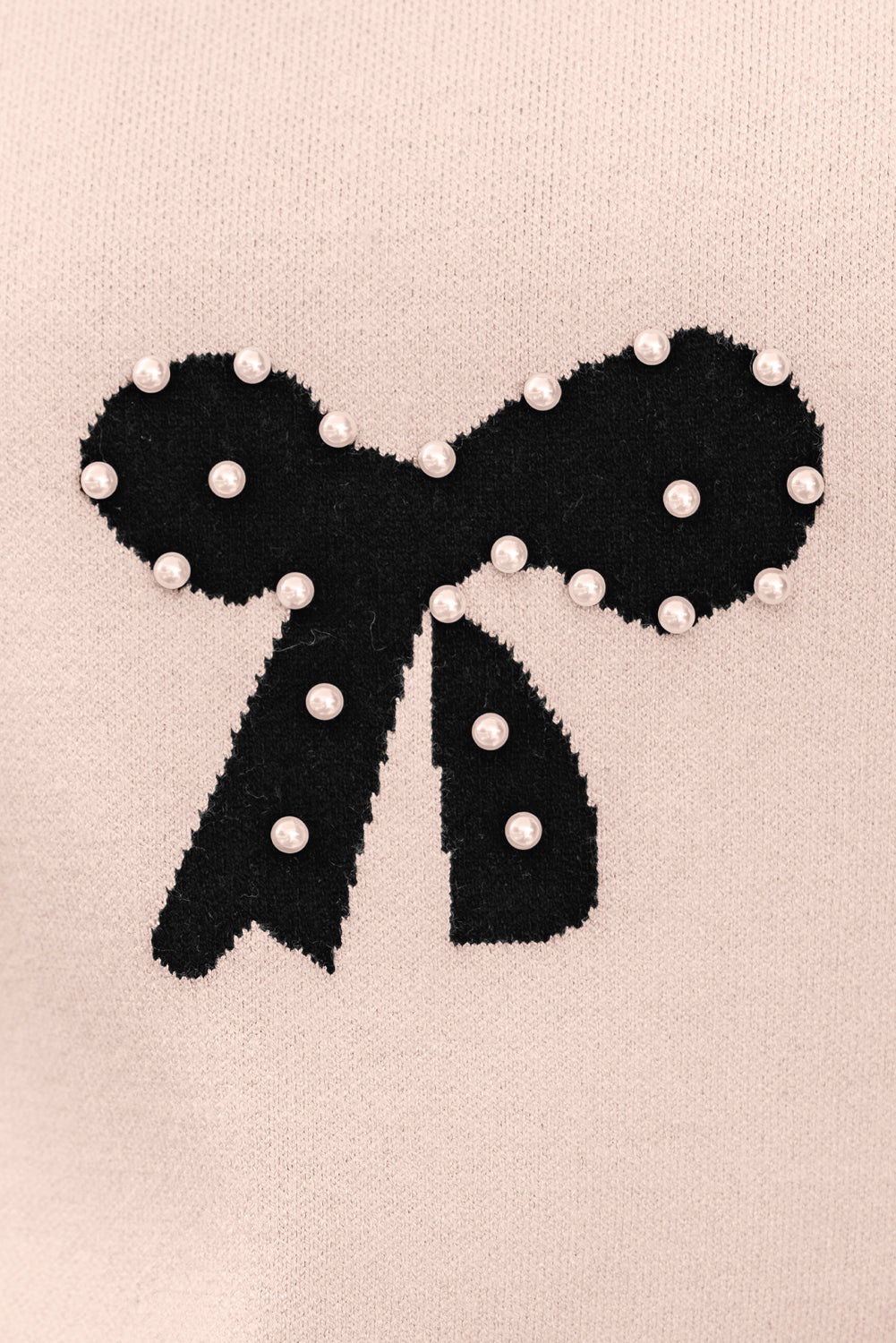 Pearl Embellished Bow Pattern Loose Knit Top