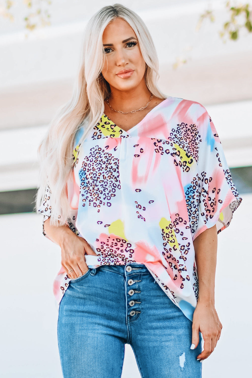 Women's Top with Print Loose Watercolor