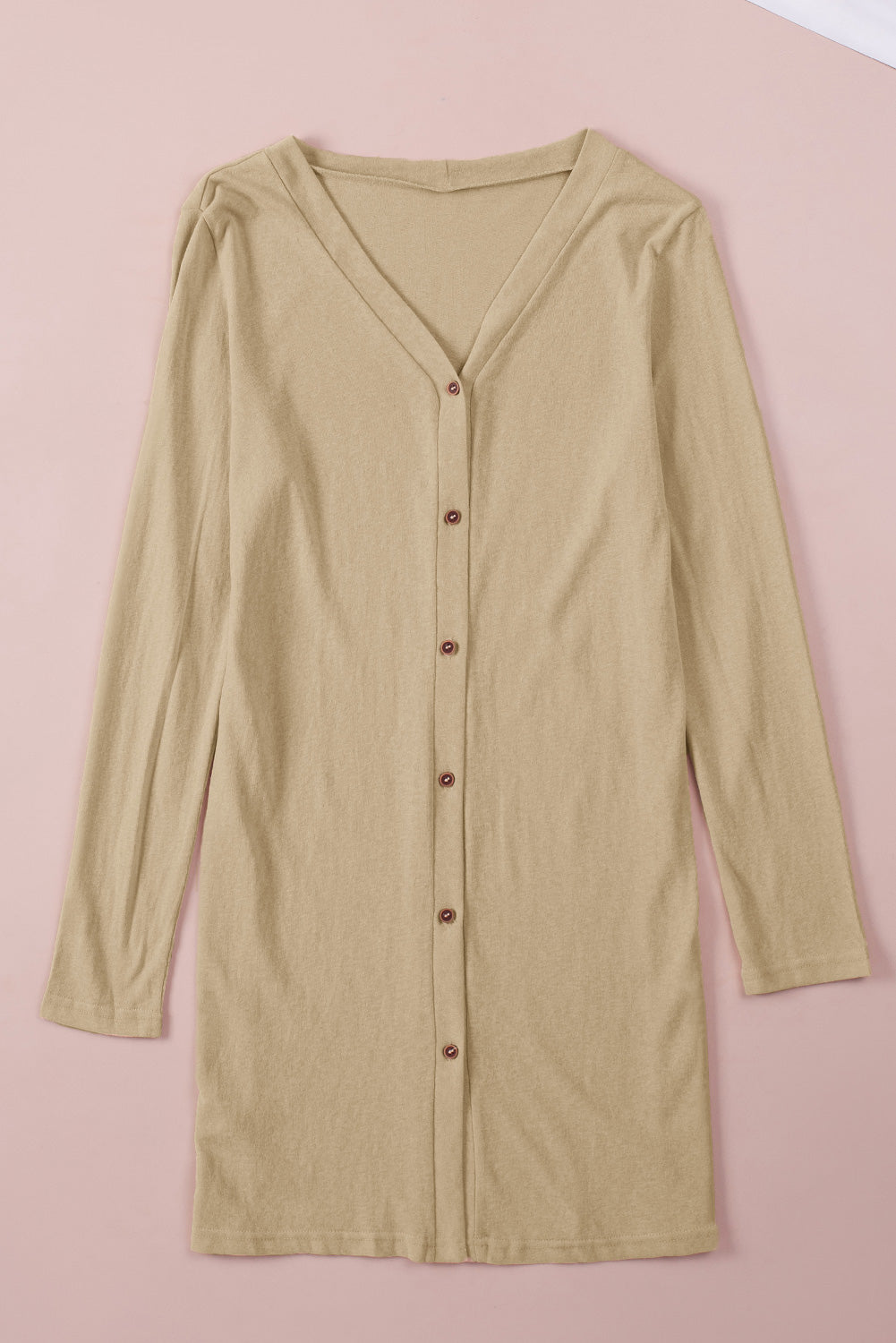 Women's Cardigan with Open-Front Buttons Brown Solid Color