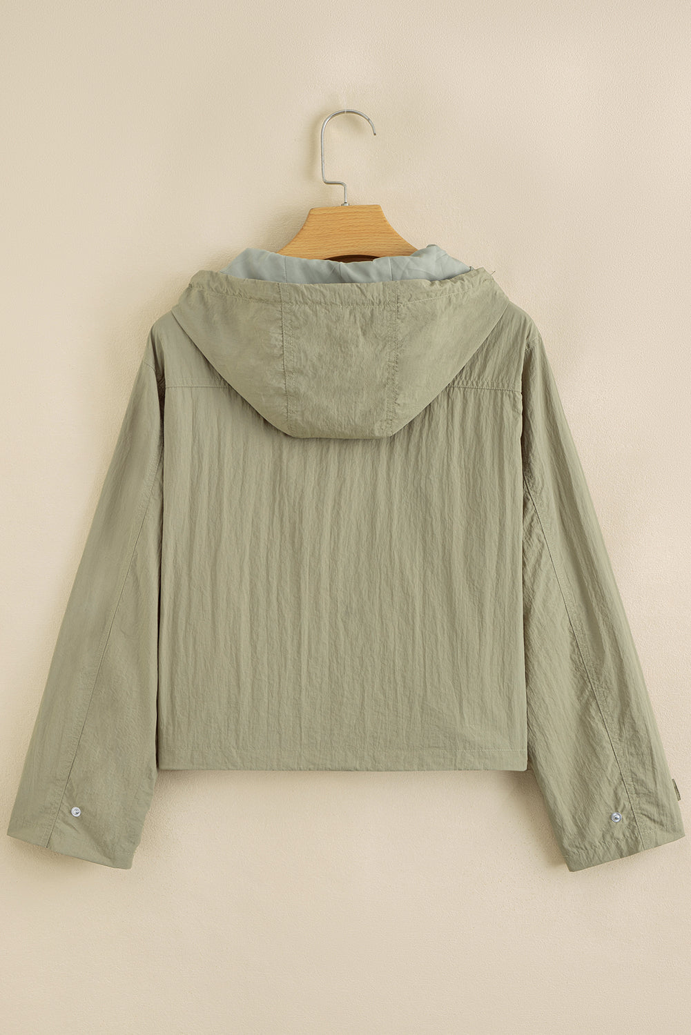 Zip Laurel Green Pocket Cropped Hooded Utility Jacket