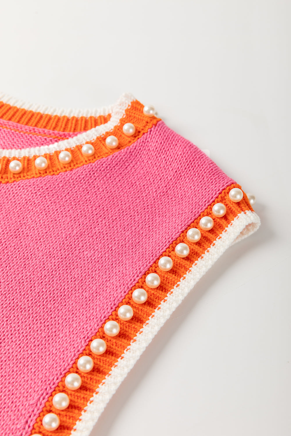 Contrast Detail Trim Pearl Knit Top Tank Top