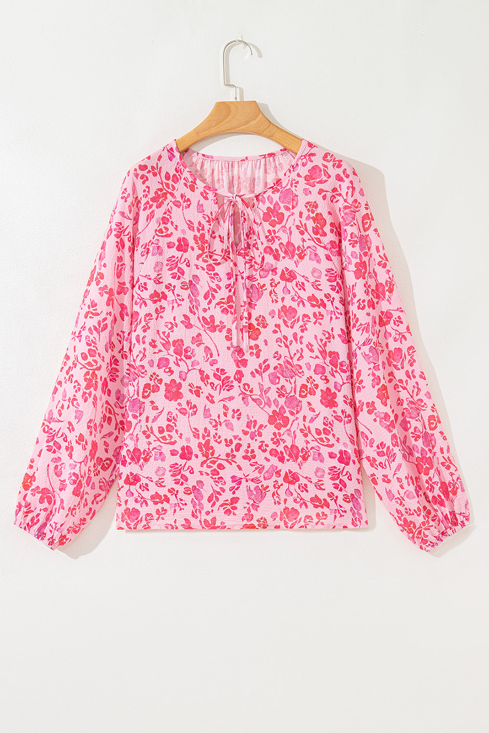 Sleeve Floral Puff Split Neck Lightweight Blouse