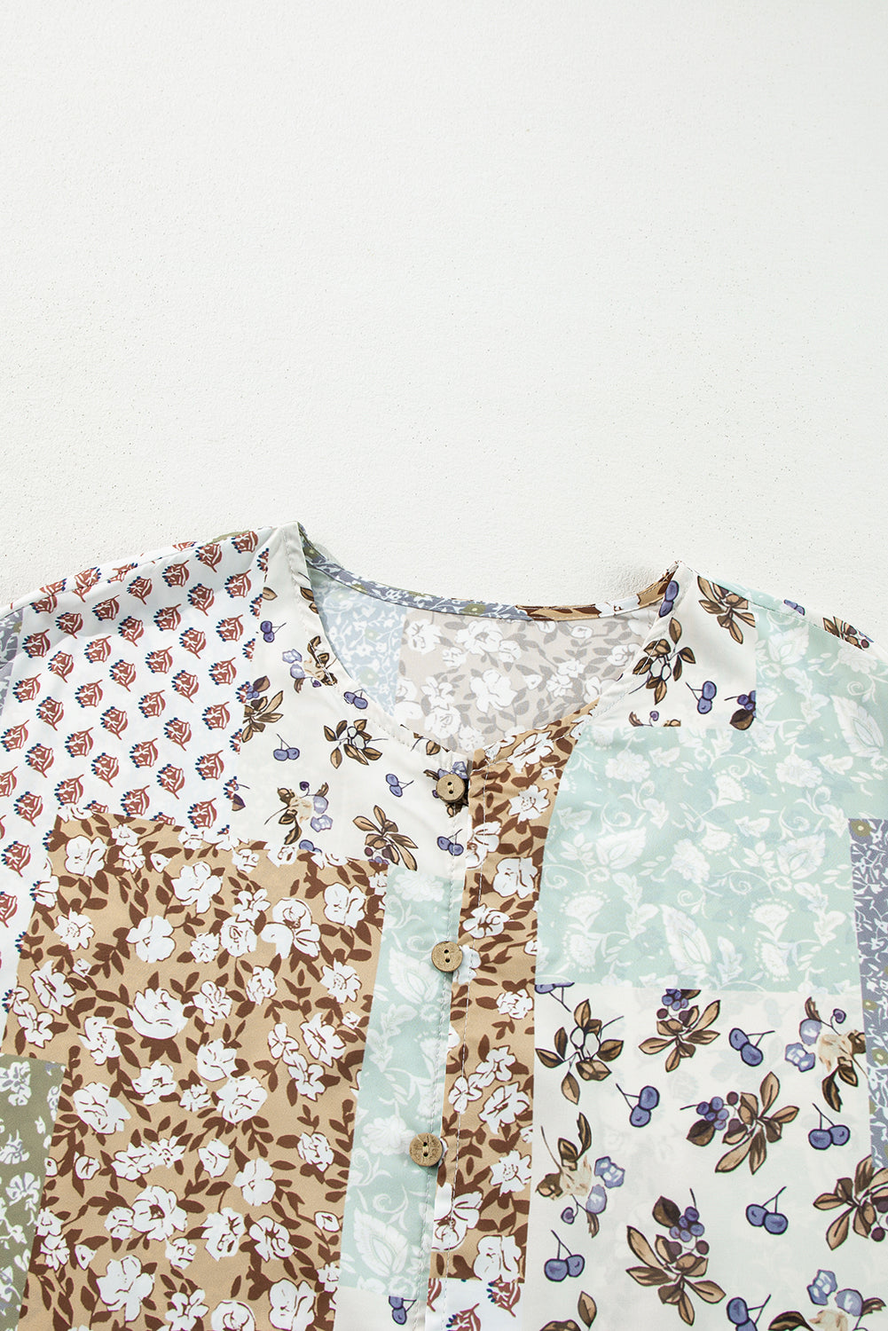 Floral Long Patchwork Print Puff Sleeve Shirt