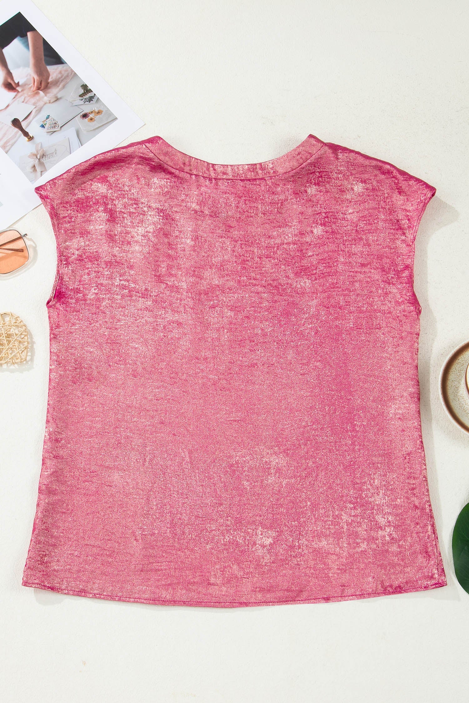 Metallic Round-Neck Cap Sleeve Tee