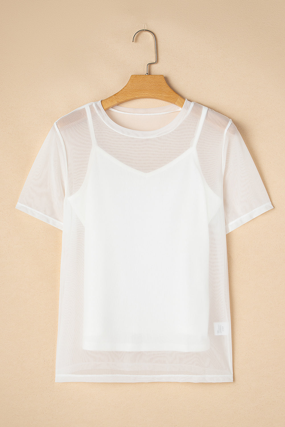 White Sheer Mesh Patchwork Short Sleeve Top