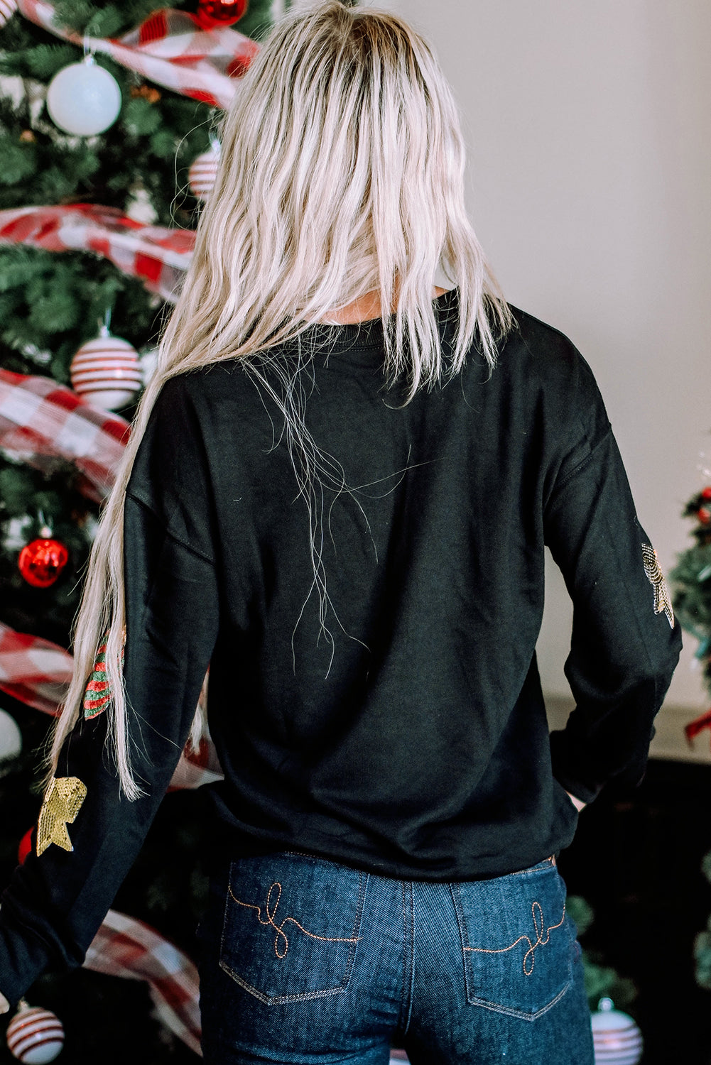 Women's Pullover Sweatshirt Featuring Sequined Christmas Graphic-Print
