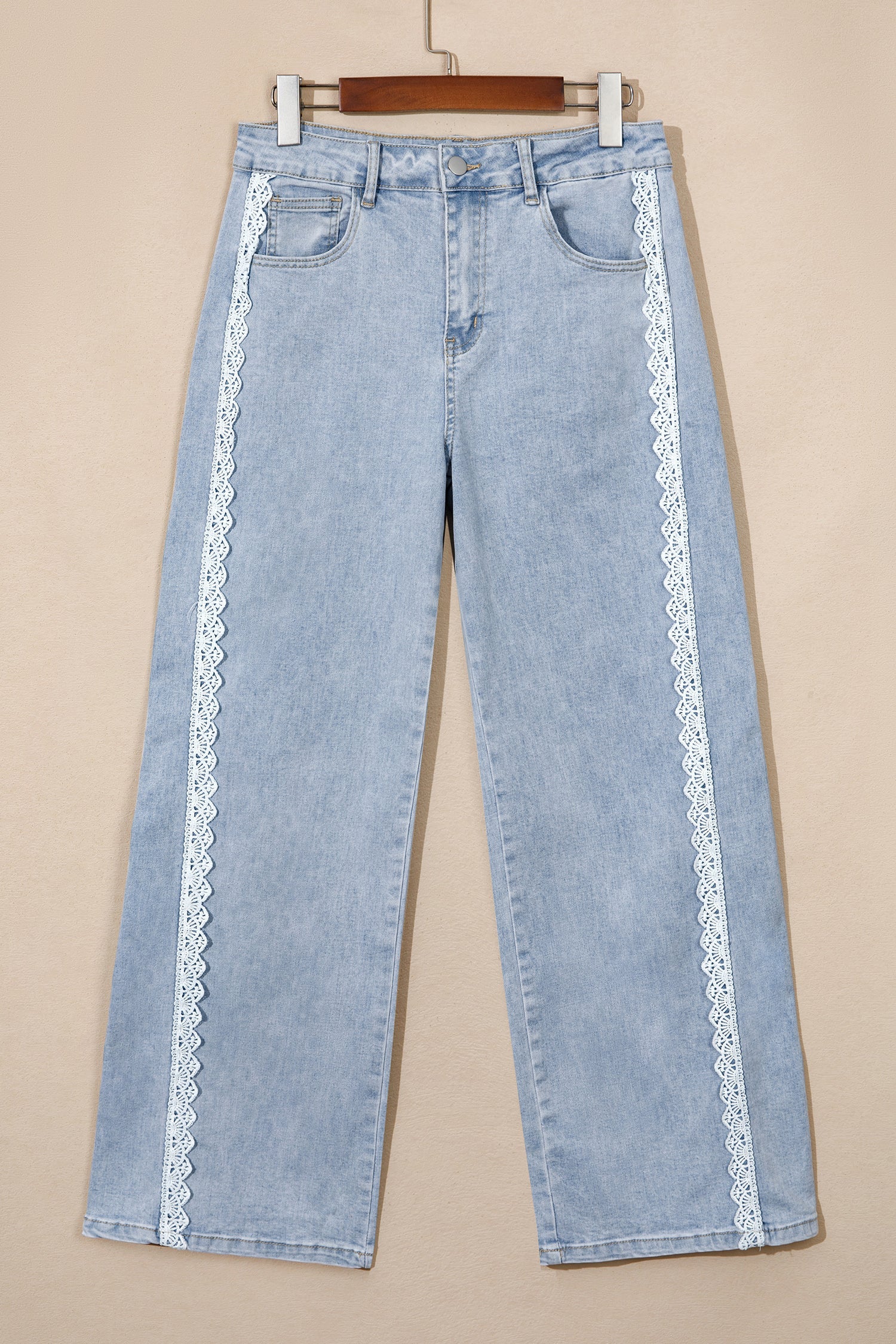 Lace Trim Everyday Full-Length Timeless Fit Jeans in Beau Blue