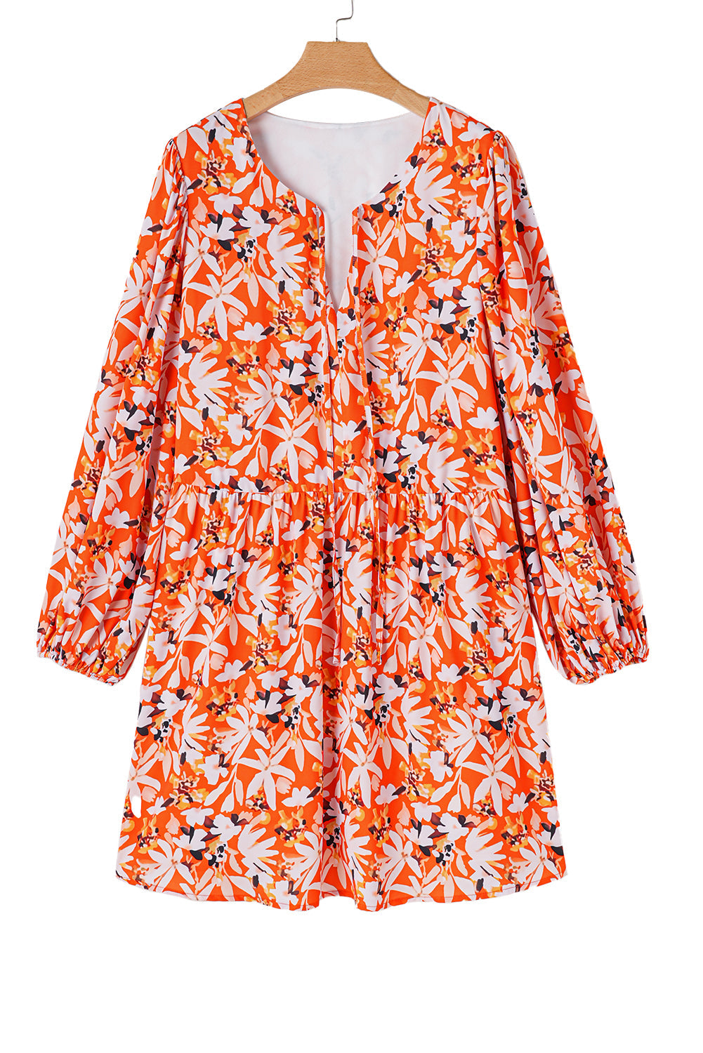 Floral Print Split V Neck Plus Size Dress