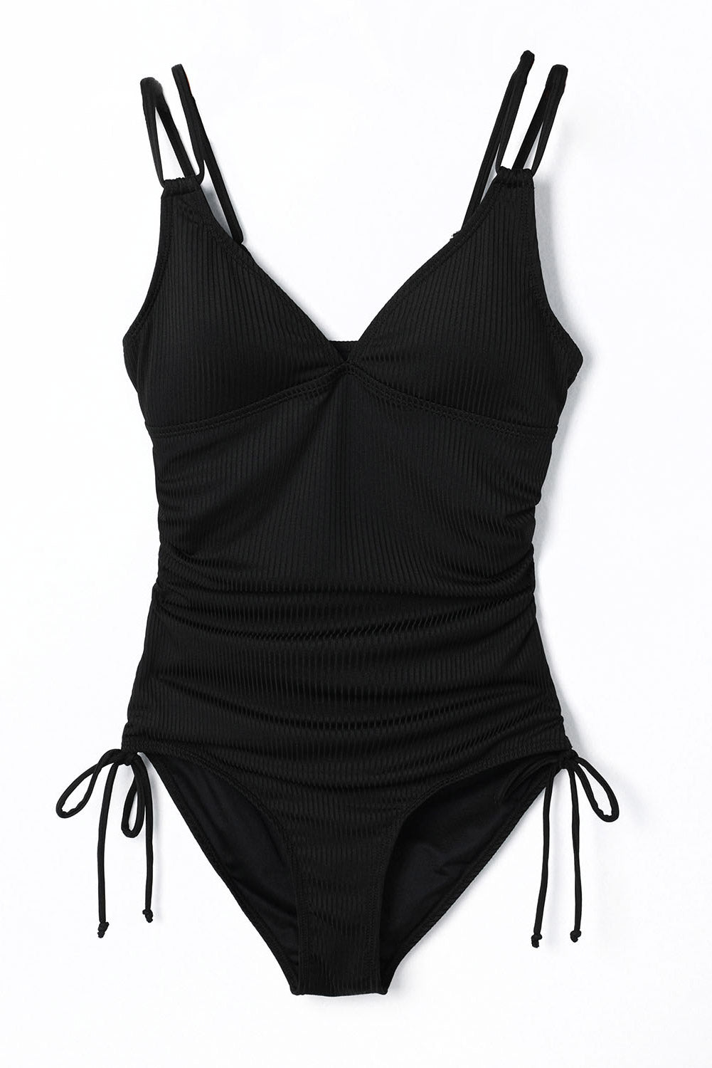 Women's Rib-Knitted Knitted One Piece Adjustable Straps Swimsuit
