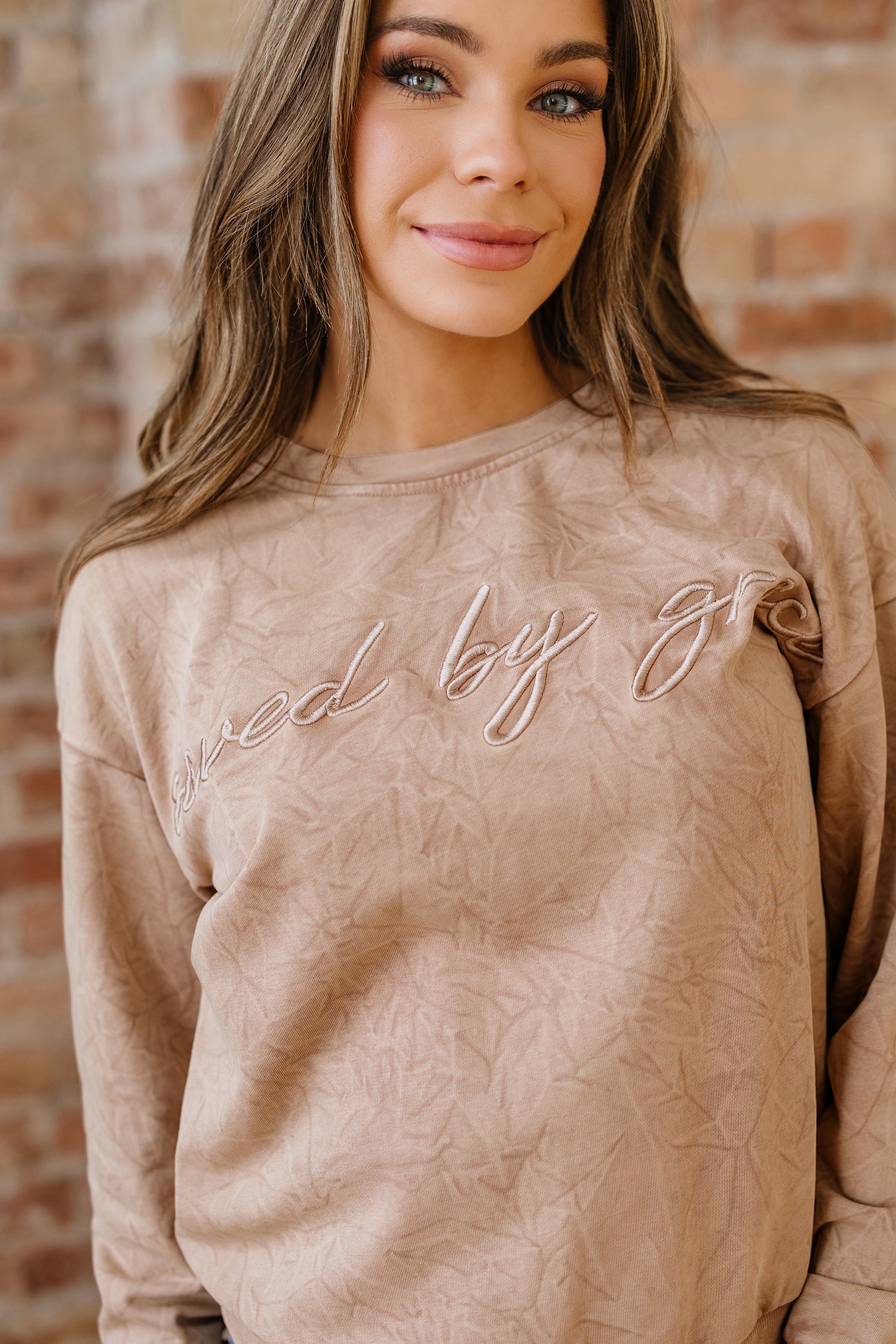 grace saved by Letter Embroidery Mineral Wash Loose Sweatshirt