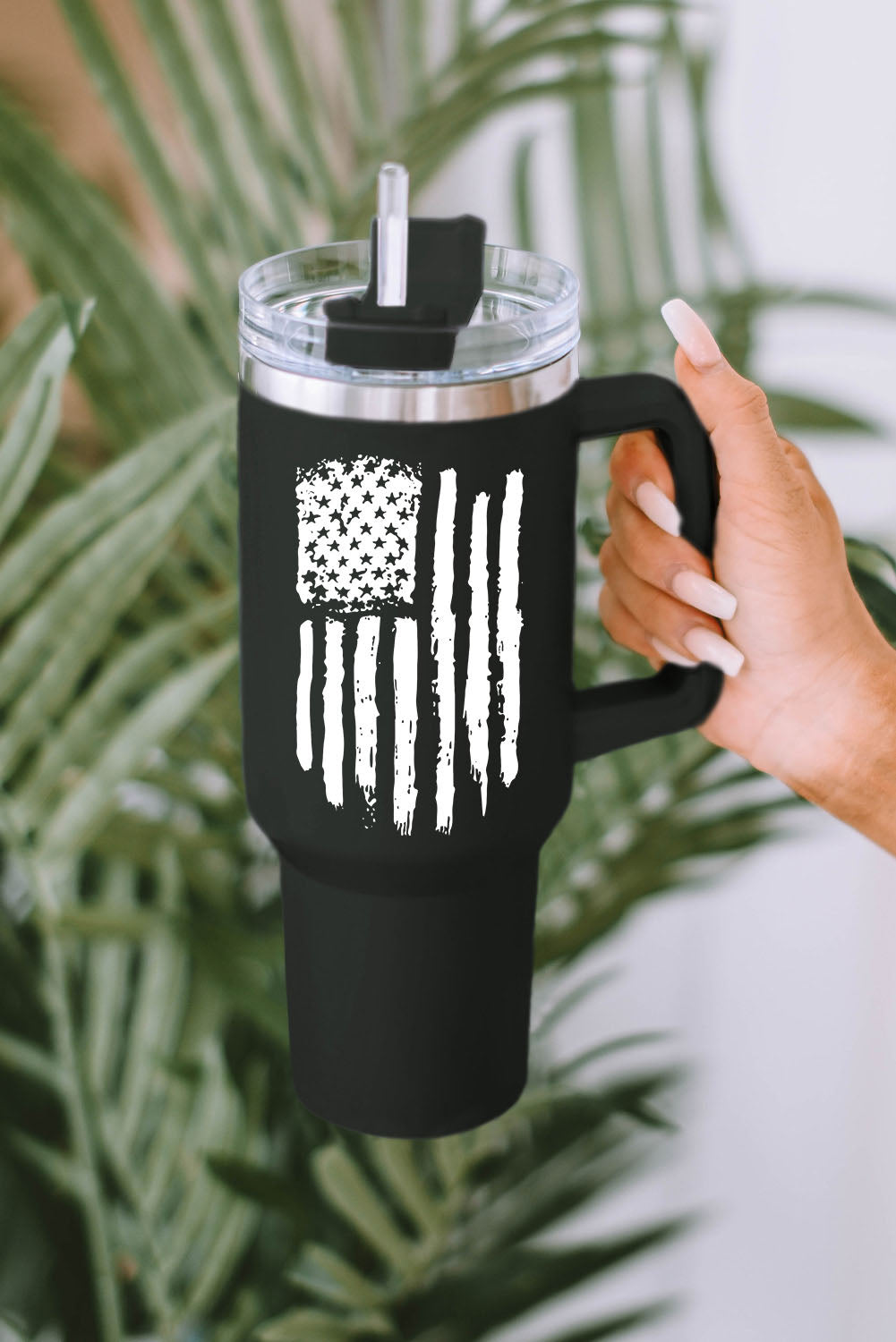 American Stainless Flag Print Steel Portable Cup with Handle 40oz