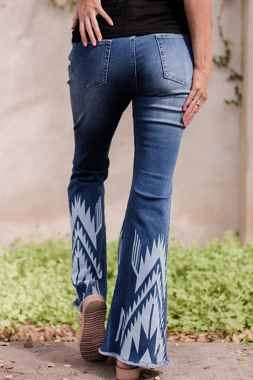 Women's Flare Jeans with Western Pattern High-Rise Rise