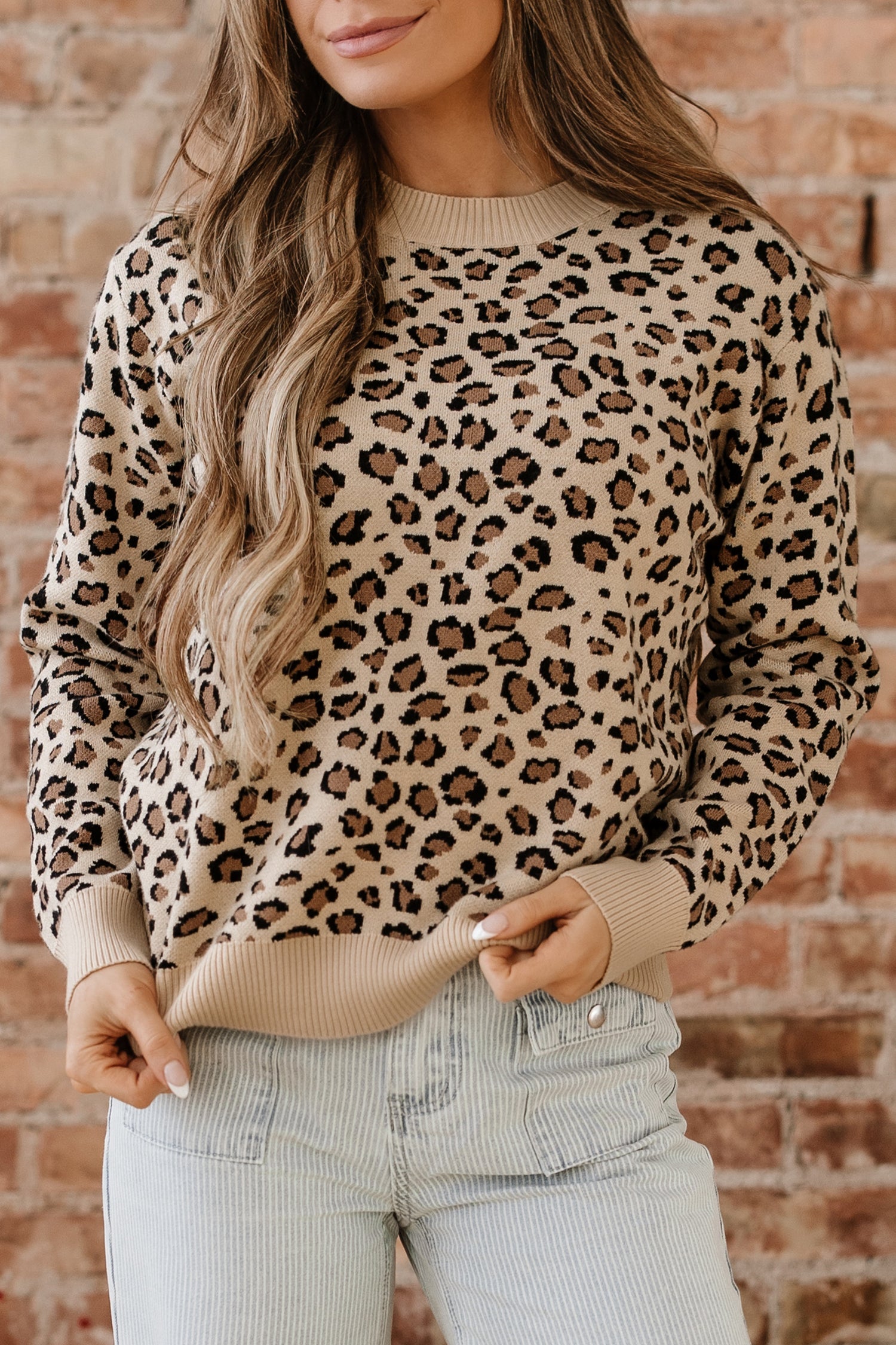 Leopard-Print Dolman Sleeve Knit Top