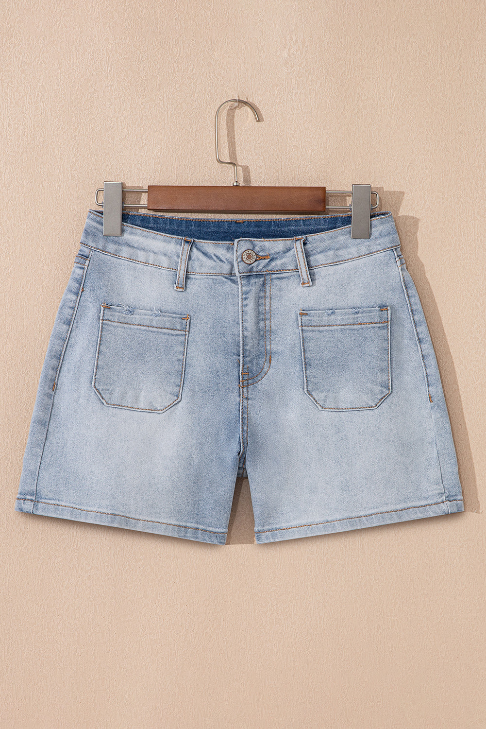 High Light Wash Rise Denim Shorts in Beau Blue