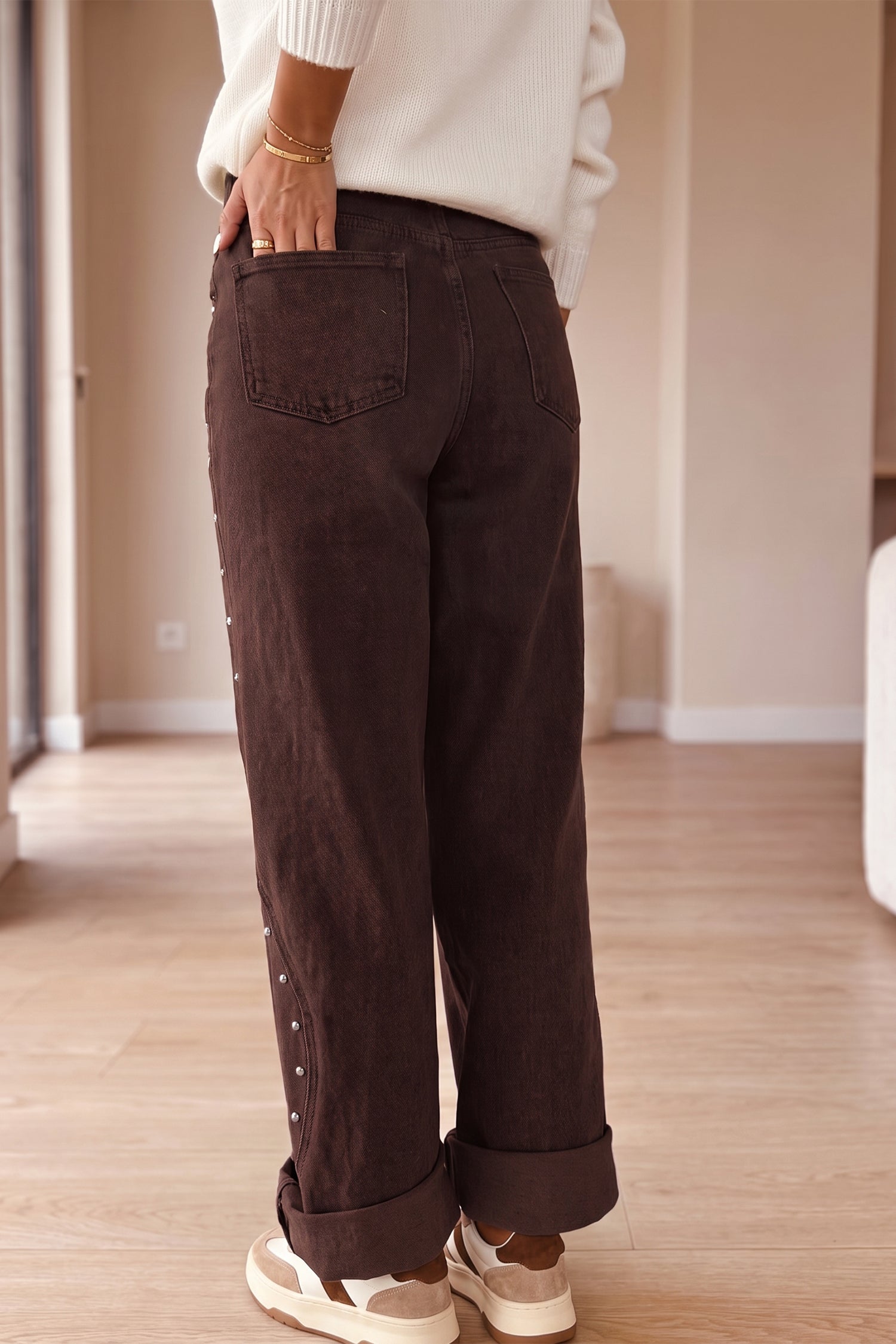 Seam Coffee Side Rivet Detail Ankle Length Everyday Jeans