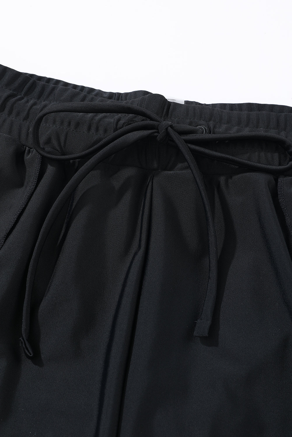 Solid 2-in-1 Drawcord Elastic Waist Swim Shorts in Black