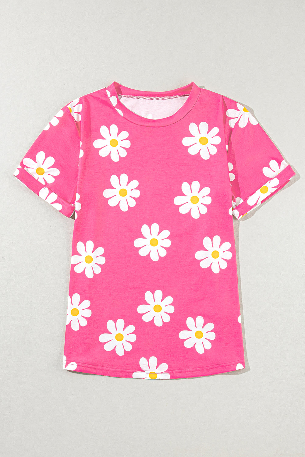 T-shirt à col rond imprimé marguerite rose