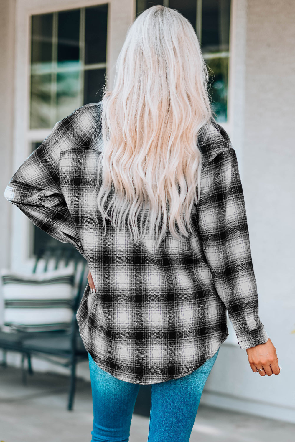 Women's Shacket Featuring Buttons Pocket-Detail Plaid