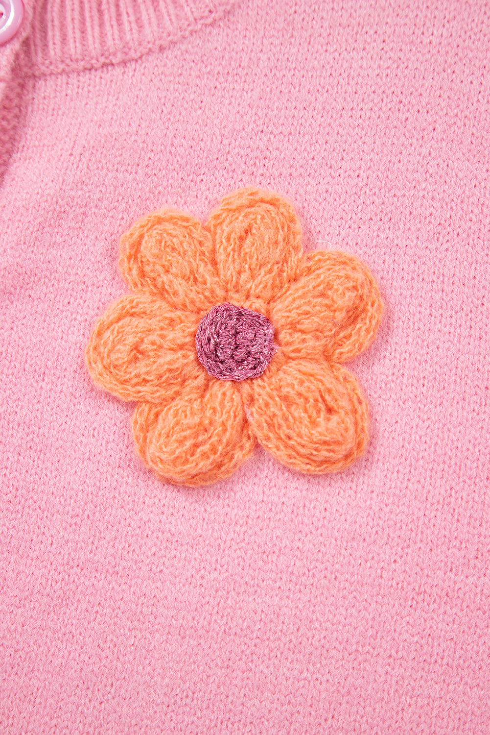 Cute Pattern Knit Floral Button-Front Cardigan in Pink